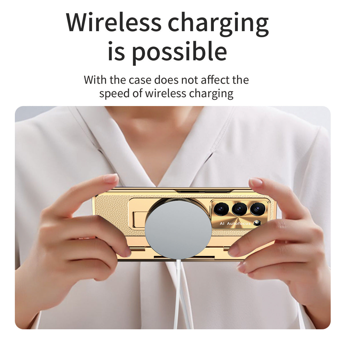 Plating Leather Galaxy Z Fold5 Fold4 Fold3 Case with Front Screen Protector & Flat Hinge Protection & Hidden Stand - mycasety2023 Mycasety