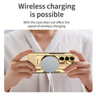 Plating Leather Galaxy Z Fold5 Fold4 Fold3 Case with Front Screen Protector & Flat Hinge Protection & Hidden Stand - mycasety2023 Mycasety