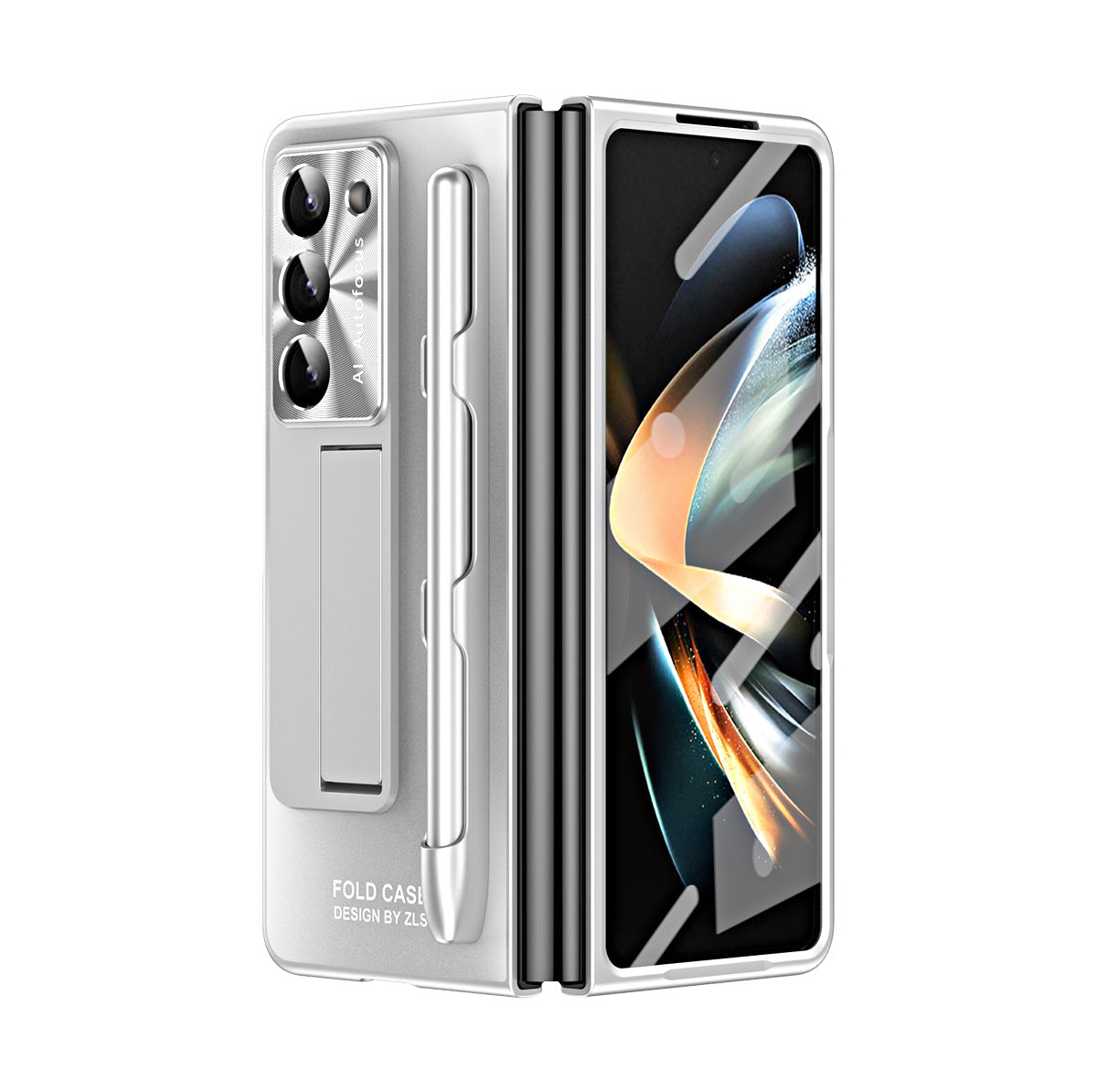 Ultra-thin Electroplated Galaxy Z Fold5 Case with Front Screen Protector Pen Slot Free Stylus & Kick-stand - {{ shop_name}} varyfun