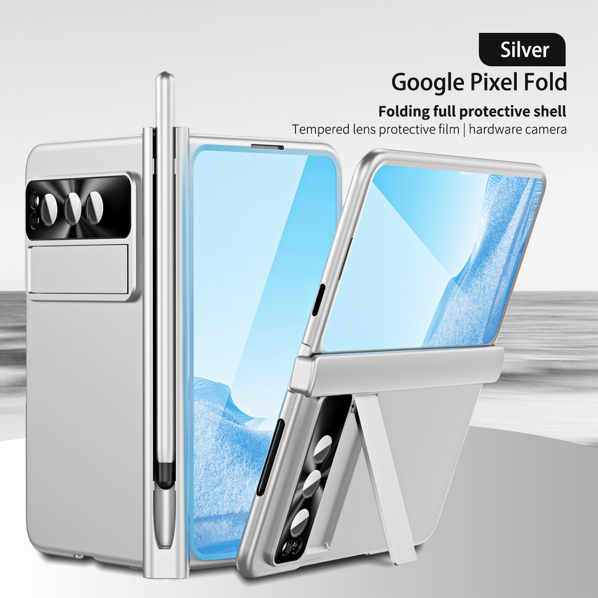 Google Pixel Fold Shell All-inclusive Protection Case With Double Pen Slot Hinge and Front Screen Protector - mycasety2023 Mycasety