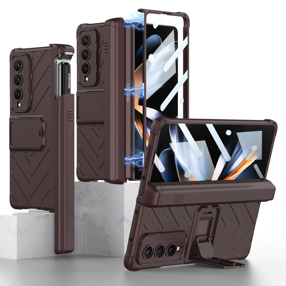 Magnetic Armor All-included Slide Pen Case With Back Screen Glass Hinge Holder Phone Cover For Samsung Galaxy Z Fold5 Fold4 Fold3 5G