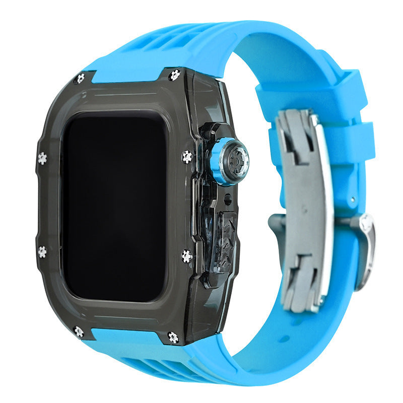 Luxury Metal Case Strap(Fluoro Rubber) For Apple Watch Series 44/45 mm - mycasety2023 Mycasety