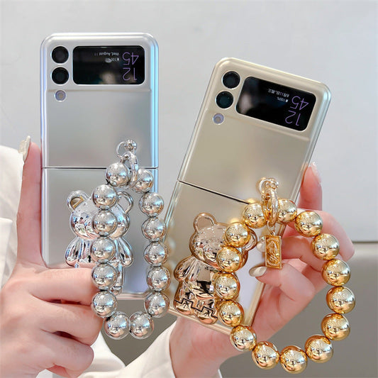 Solid Color Electroplated Bear Stand For Samsung Galaxy Z Flip3/4 5G Case