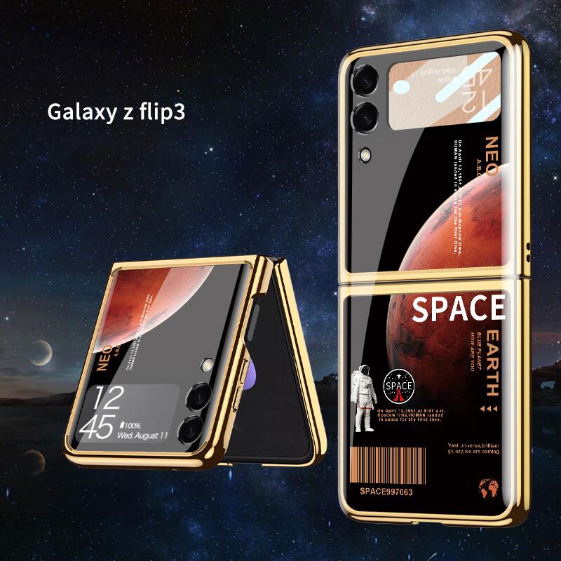 Space Luxury Plating Frame Anti-knock Protection Glass Case For Samsung Galaxy Z Flip3 - {{ shop_name}} varyfun