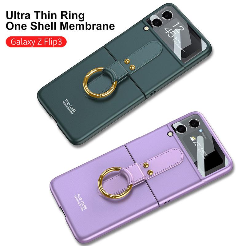 Original Back Screen Glass Matte Hard Cover With Finger-Ring For Samsung Z Flip3 5G - {{ shop_name}} varyfun