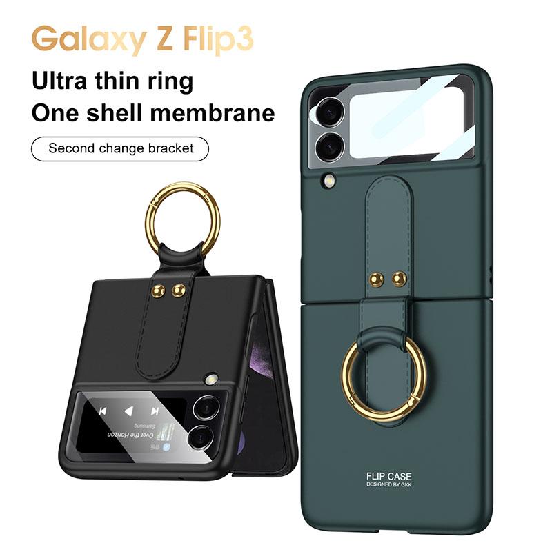 Original Back Screen Glass Matte Hard Cover With Finger-Ring For Samsung Z Flip3 5G - {{ shop_name}} varyfun