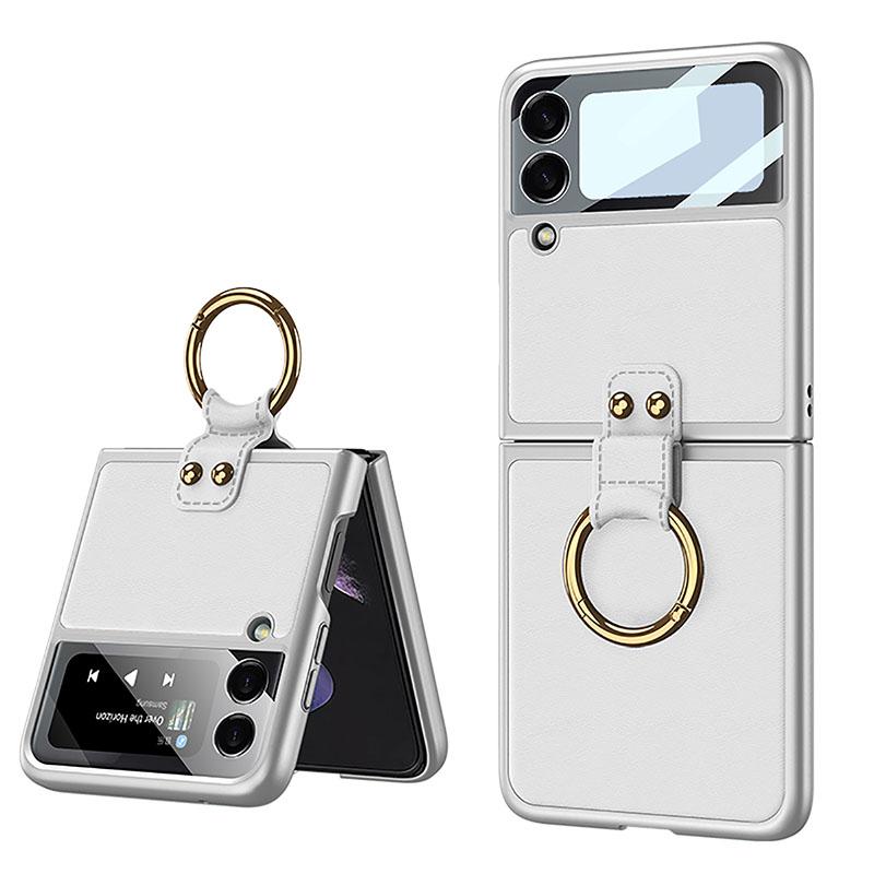 Original Leather Back Screen Tempered Glass Hard Frame Cover For Samsung Z Flip 3 5G - {{ shop_name}} varyfun
