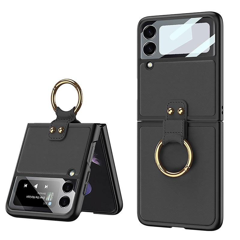 Original Leather Back Screen Tempered Glass Hard Frame Cover For Samsung Z Flip 3 5G - {{ shop_name}} varyfun