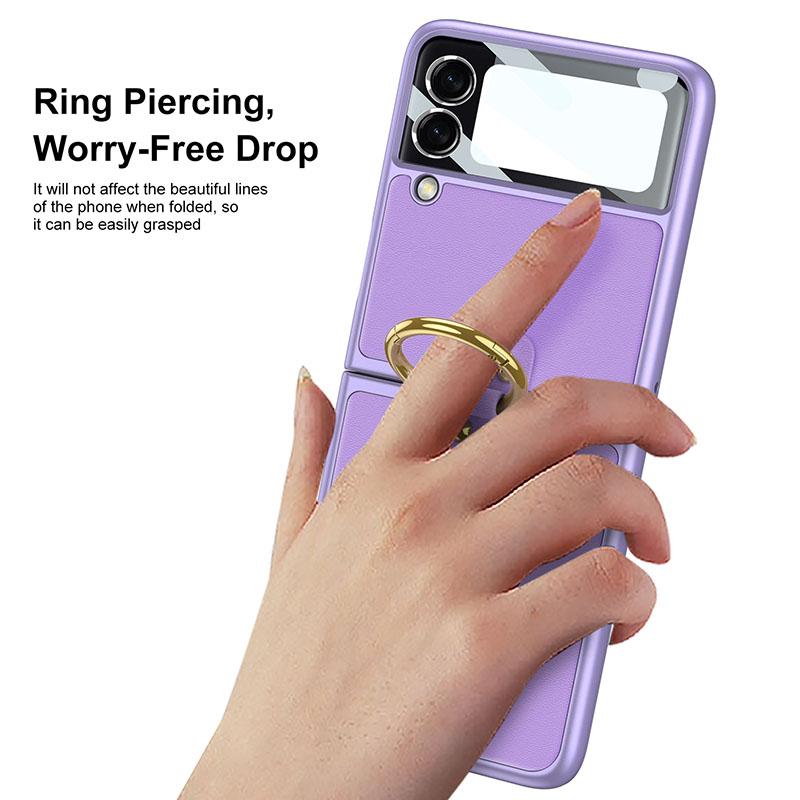 Original Leather Back Screen Tempered Glass Hard Frame Cover For Samsung Z Flip 3 5G - {{ shop_name}} varyfun