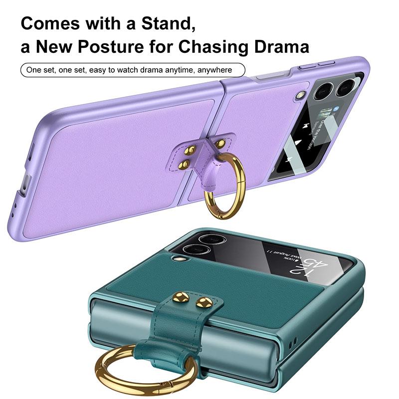 Original Leather Back Screen Tempered Glass Hard Frame Cover For Samsung Z Flip 3 5G - {{ shop_name}} varyfun