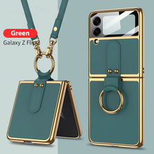 Load image into Gallery viewer, Original Leather Back Screen Tempered Glass Hard Frame Cover For Samsung Z Flip 3 5G With Lanyard - {{ shop_name}} varyfun
