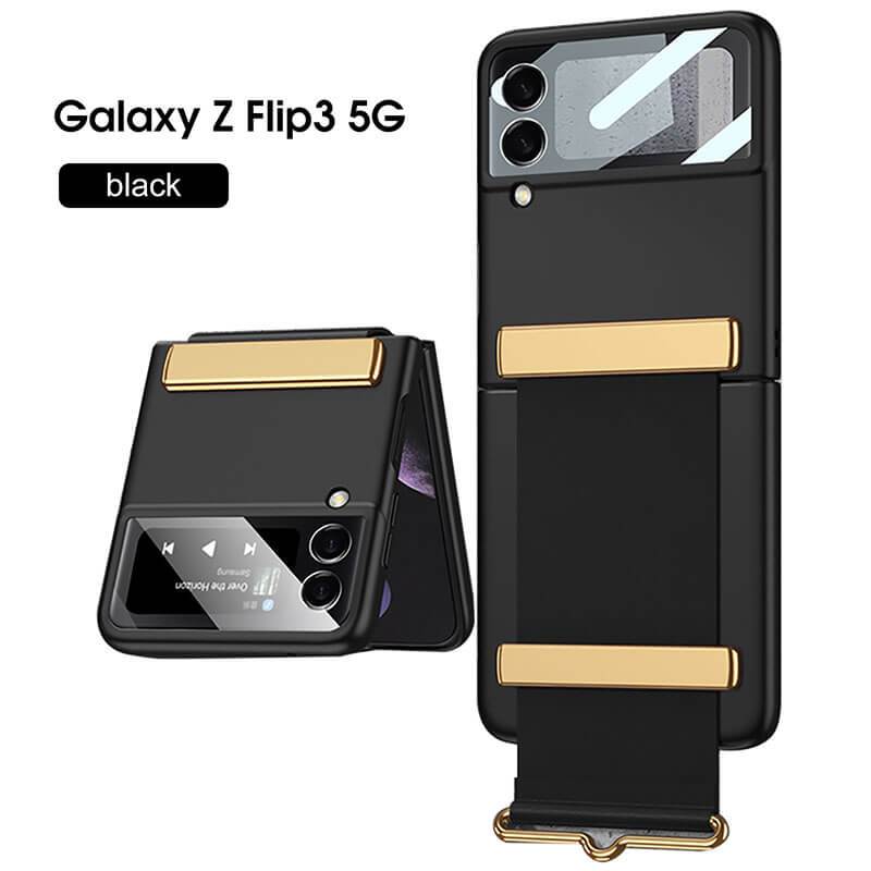 Original Leather Strap Holder Back Screen Glass Hard Cover For Samsung Z Flip 3 5G - {{ shop_name}} varyfun