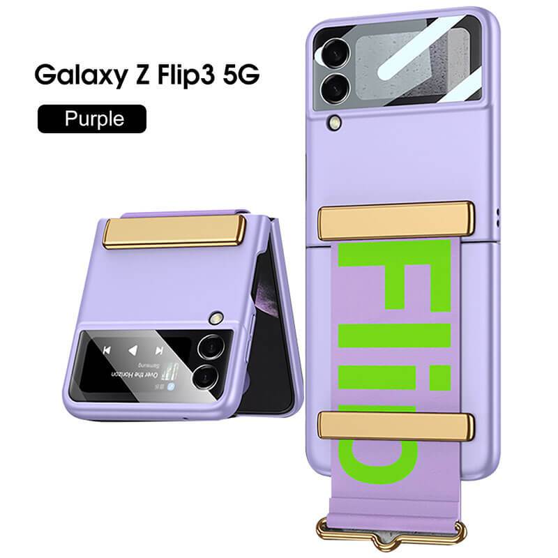 Original Leather Strap Holder Back Screen Glass Hard Cover For Samsung Z Flip 3 5G - {{ shop_name}} varyfun
