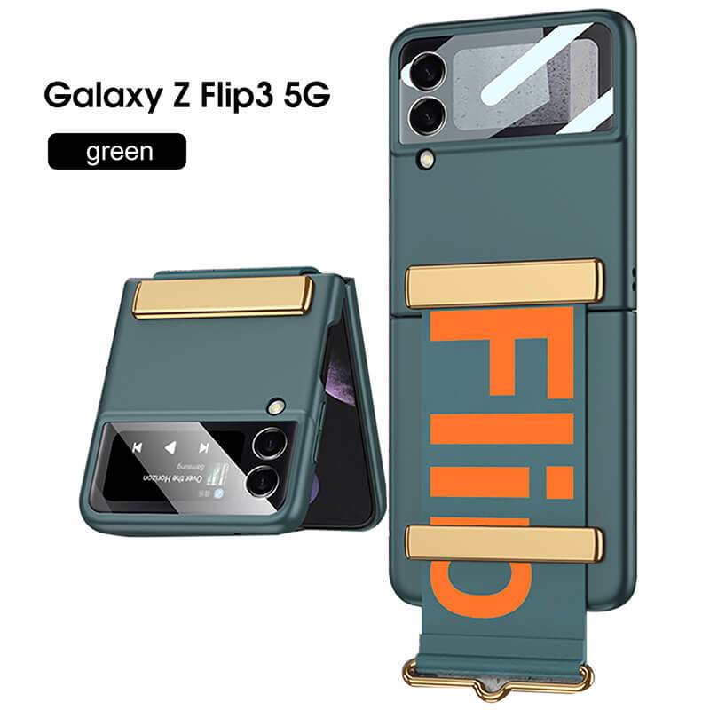 Original Leather Strap Holder Back Screen Glass Hard Cover For Samsung Z Flip 3 5G - {{ shop_name}} varyfun