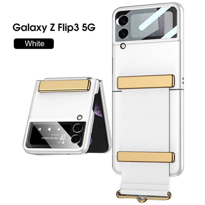 Original Leather Strap Holder Back Screen Glass Hard Cover For Samsung Z Flip 3 5G - {{ shop_name}} varyfun