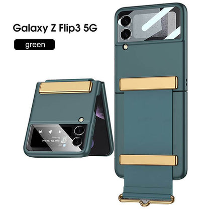 Original Leather Strap Holder Back Screen Glass Hard Cover For Samsung Z Flip 3 5G - {{ shop_name}} varyfun