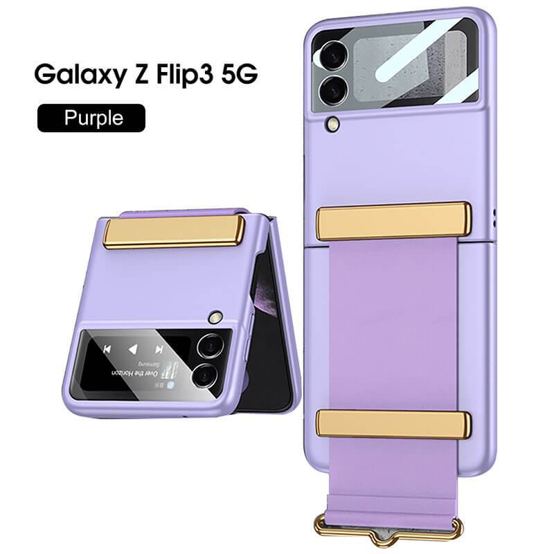 Original Leather Strap Holder Back Screen Glass Hard Cover For Samsung Z Flip 3 5G - {{ shop_name}} varyfun