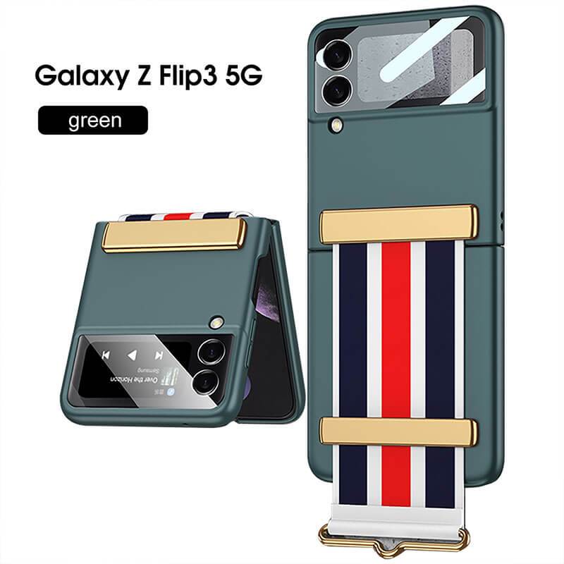 Original Leather Strap Holder Back Screen Glass Hard Cover For Samsung Z Flip 3 5G - {{ shop_name}} varyfun