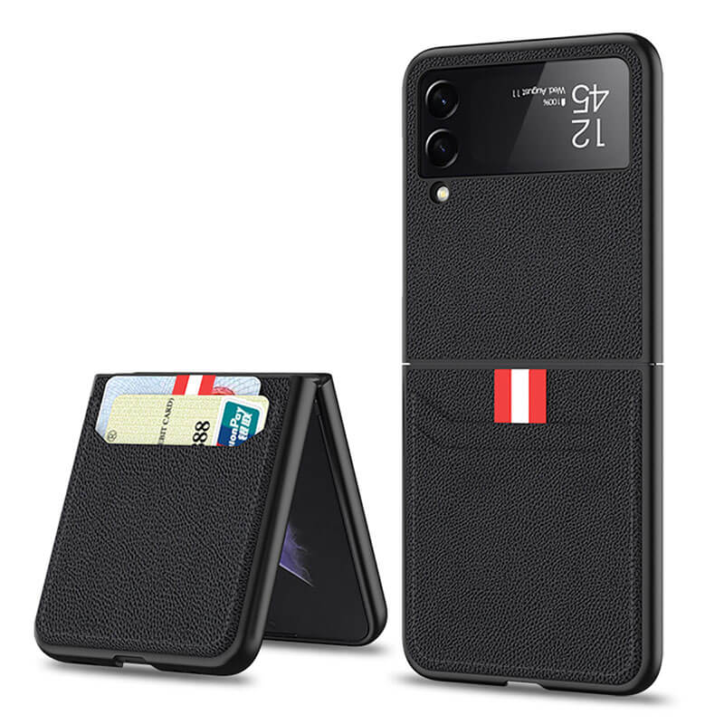Original Leather Texture Card Package Hard Case For Samsung Galaxy Z Flip 3 5G - {{ shop_name}} varyfun