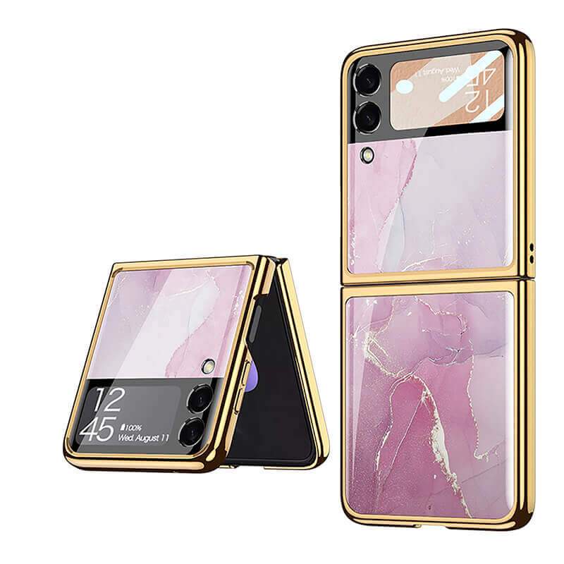 Marble Luxury Plating Frame Anti-knock Protection Glass Case For Samsung Galaxy Z Flip3 - {{ shop_name}} varyfun