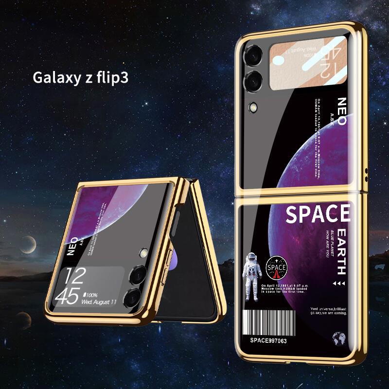 Space Luxury Plating Frame Anti-knock Protection Glass Case For Samsung Galaxy Z Flip3 - {{ shop_name}} varyfun
