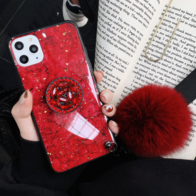 Retro Hair ball Bracket Diamond Case for Samsung/iPhone - mycasety2023 Mycasety