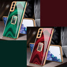 Luxury Baroque Plating Anti-knock Protection Tempered Glass Case With Ring Holder For Samsung - {{ shop_name}} varyfun