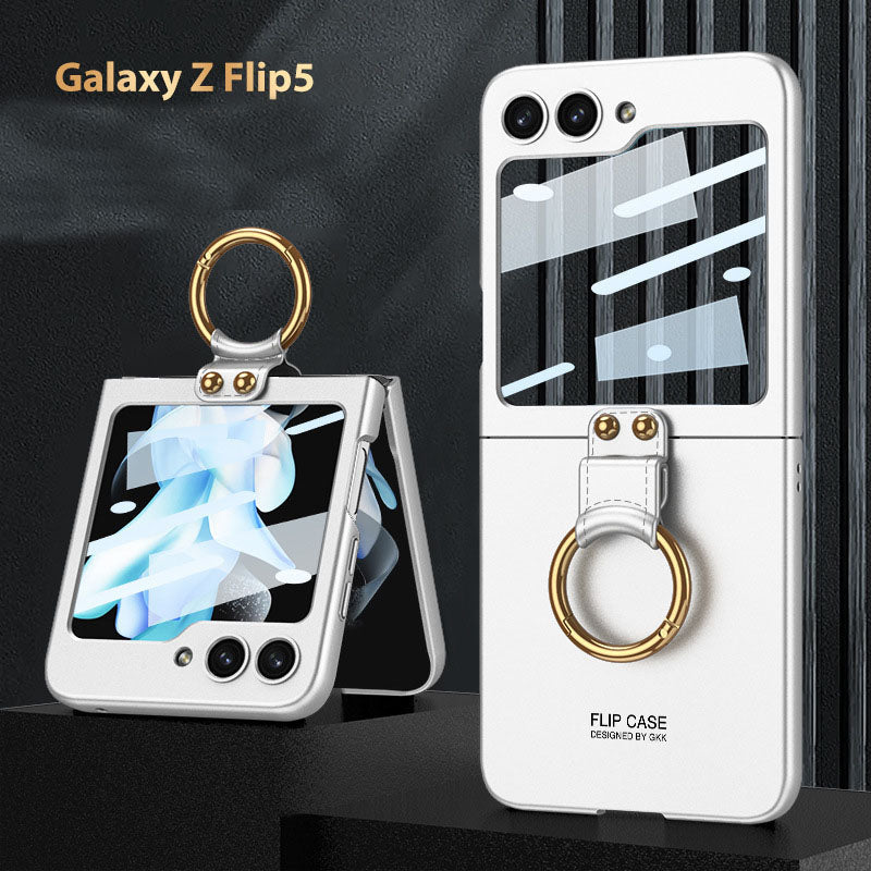Electroplated Samsung Galaxy Z Flip 5 Case with Front Screen Tempered Glass Protector and Ring - mycasety2023 Mycasety