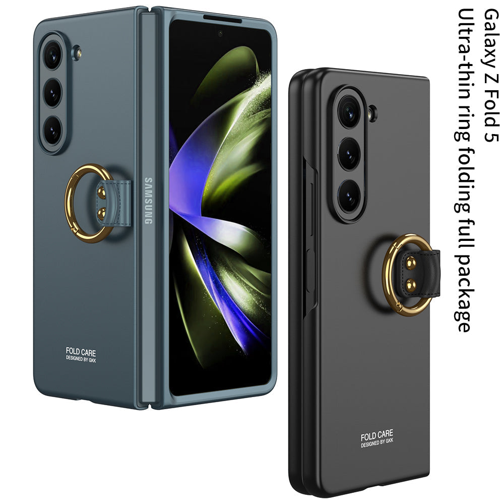 Electroplated Slim Samsung Galaxy Z Fold 5 Case with Front Screen Tempered Glass Protector & Ring - mycasety2023 Mycasety