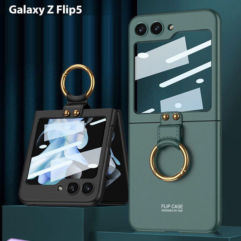Electroplated Samsung Galaxy Z Flip 5 Case with Front Screen Tempered Glass Protector and Ring - mycasety2023 Mycasety