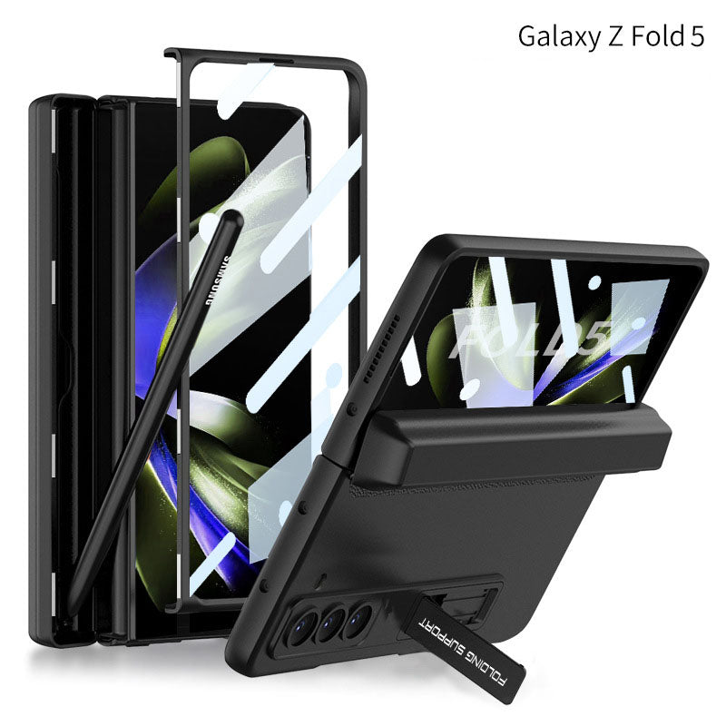 Magnetic Full Coverage Samsung Galaxy Z Fold 5 Case with Front Tempered Glass Protector and Hidden Pen Holder - mycasety2023 Mycasety