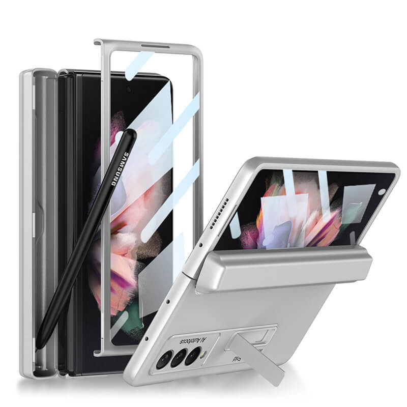NEWEST Magnetic Folding Full Wrap Protective Pen Case With Back Screen Glass Hinge Holder Phone Cover For Samsung Galaxy Z Fold 3 5G - {{ shop_name}} varyfun