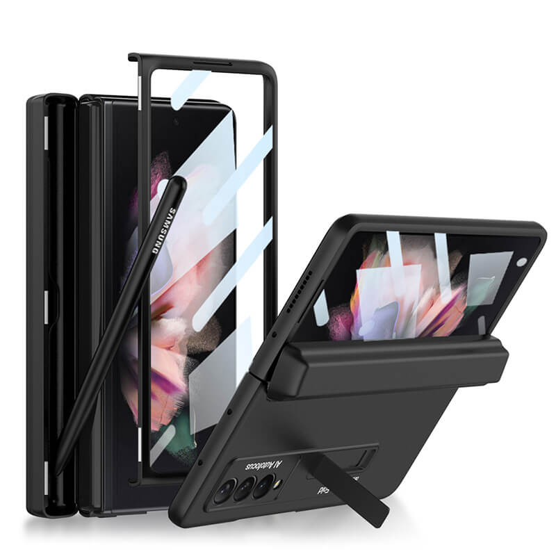 NEWEST Magnetic Folding Full Wrap Protective Pen Case With Back Screen Glass Hinge Holder Phone Cover For Samsung Galaxy Z Fold 3 5G - {{ shop_name}} varyfun