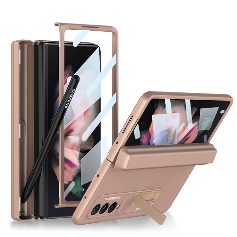 NEWEST Magnetic Folding Full Wrap Protective Pen Case With Back Screen Glass Hinge Holder Phone Cover For Samsung Galaxy Z Fold 3 5G - {{ shop_name}} varyfun