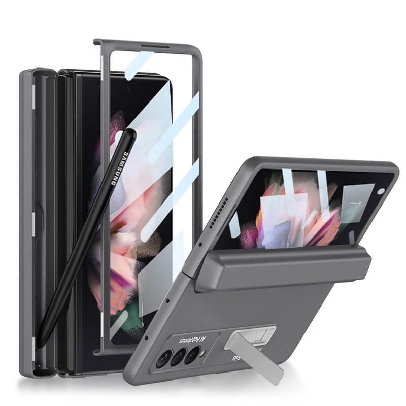 NEWEST Magnetic Folding Full Wrap Protective Pen Case With Back Screen Glass Hinge Holder Phone Cover For Samsung Galaxy Z Fold 3 5G - {{ shop_name}} varyfun