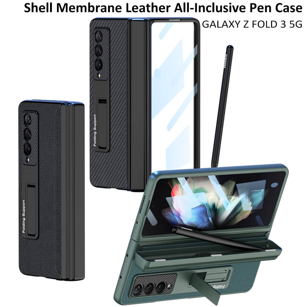 NEWEST Magnetic Folding Full Wrap Protective Pen Case With Back Screen Glass Hinge Holder Leather Phone Cover For Samsung Galaxy Z Fold 3 5G - {{ shop_name}} varyfun