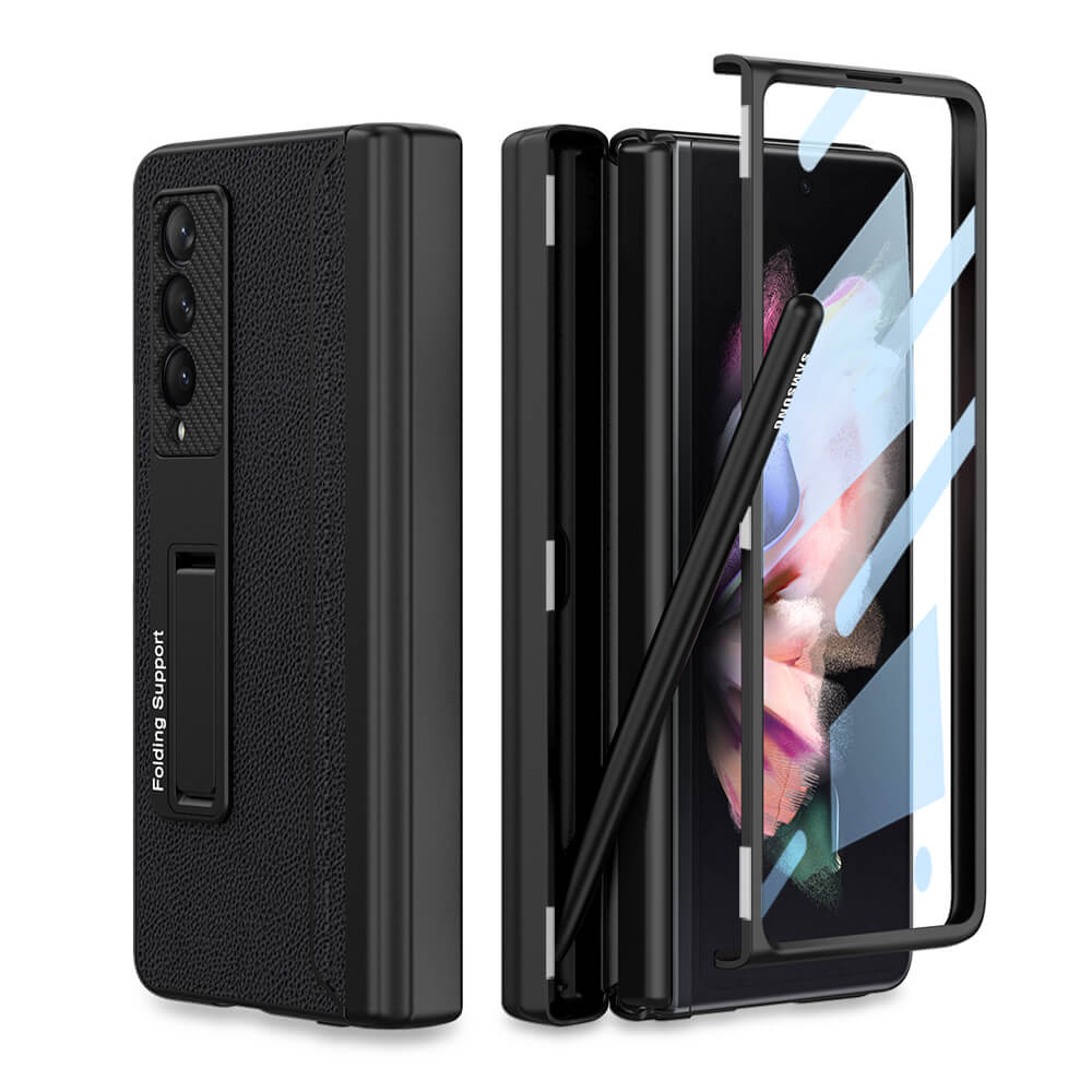 NEWEST Magnetic Folding Full Wrap Protective Pen Case With Back Screen Glass Hinge Holder Leather Phone Cover For Samsung Galaxy Z Fold 3 5G - {{ shop_name}} varyfun