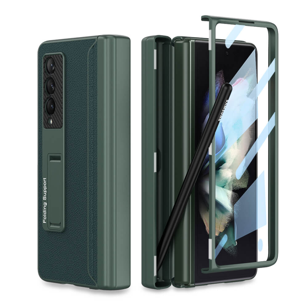 NEWEST Magnetic Folding Full Wrap Protective Pen Case With Back Screen Glass Hinge Holder Leather Phone Cover For Samsung Galaxy Z Fold 3 5G - {{ shop_name}} varyfun