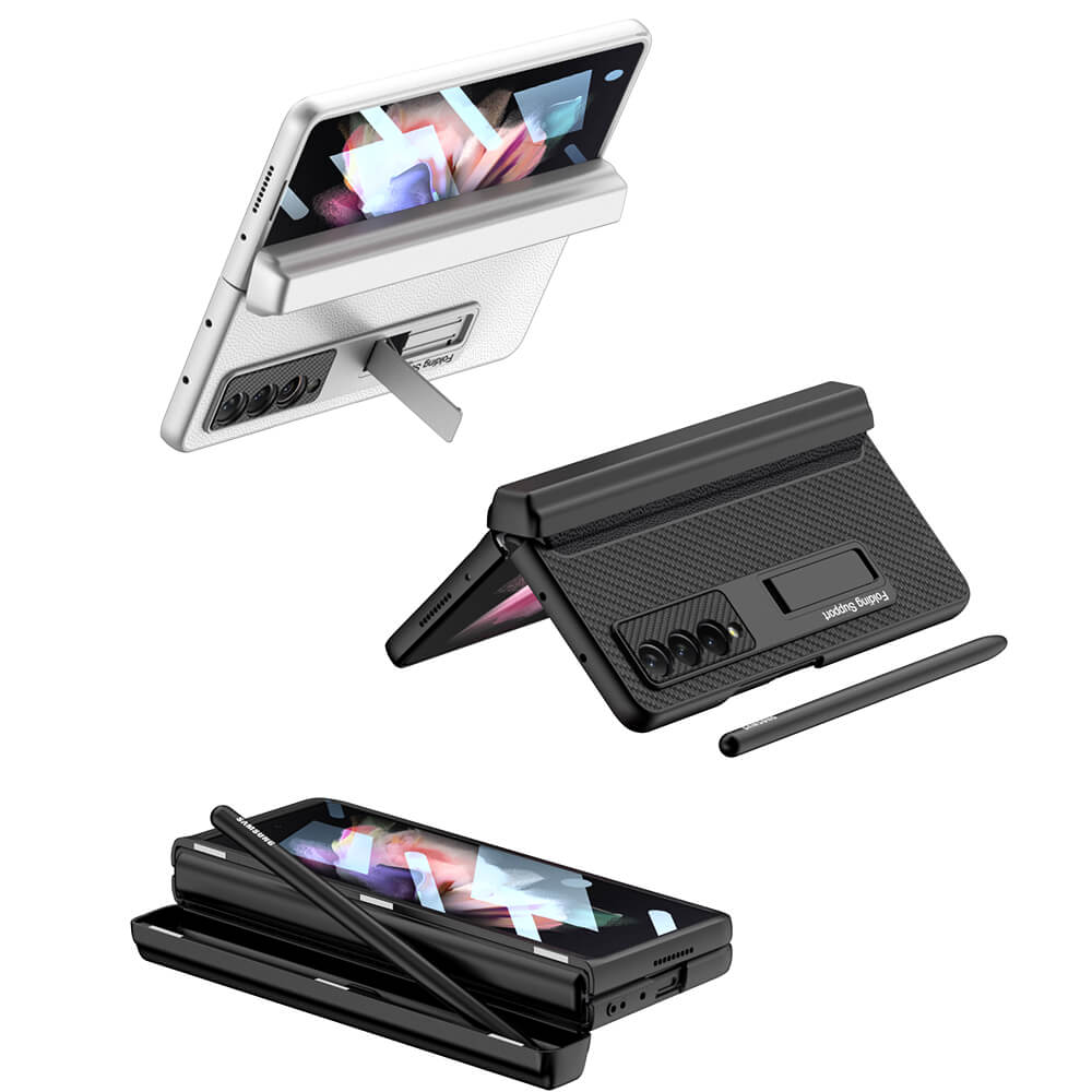 NEWEST Magnetic Folding Full Wrap Protective Pen Case With Back Screen Glass Hinge Holder Leather Phone Cover For Samsung Galaxy Z Fold 3 5G - {{ shop_name}} varyfun