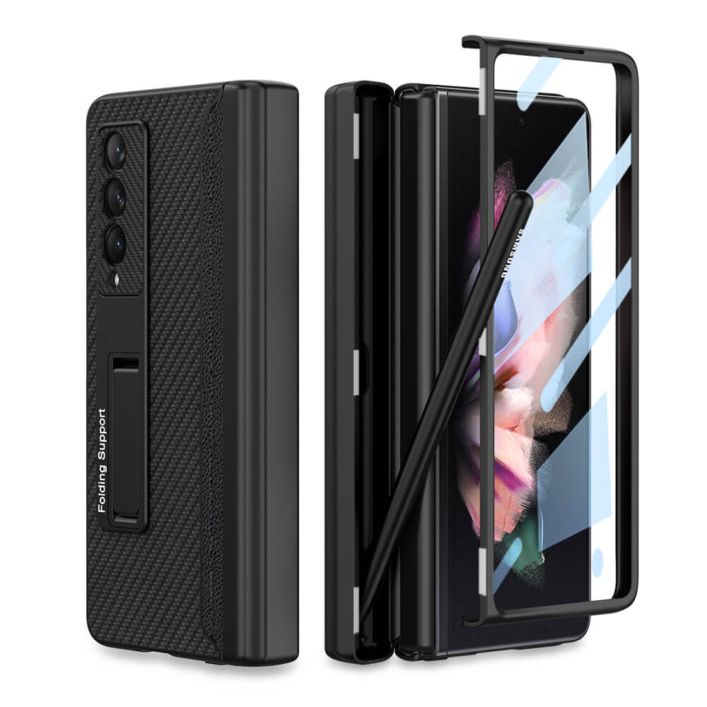 NEWEST Magnetic Folding Full Wrap Protective Pen Case With Back Screen Glass Hinge Holder Leather Phone Cover For Samsung Galaxy Z Fold 3 5G - {{ shop_name}} varyfun