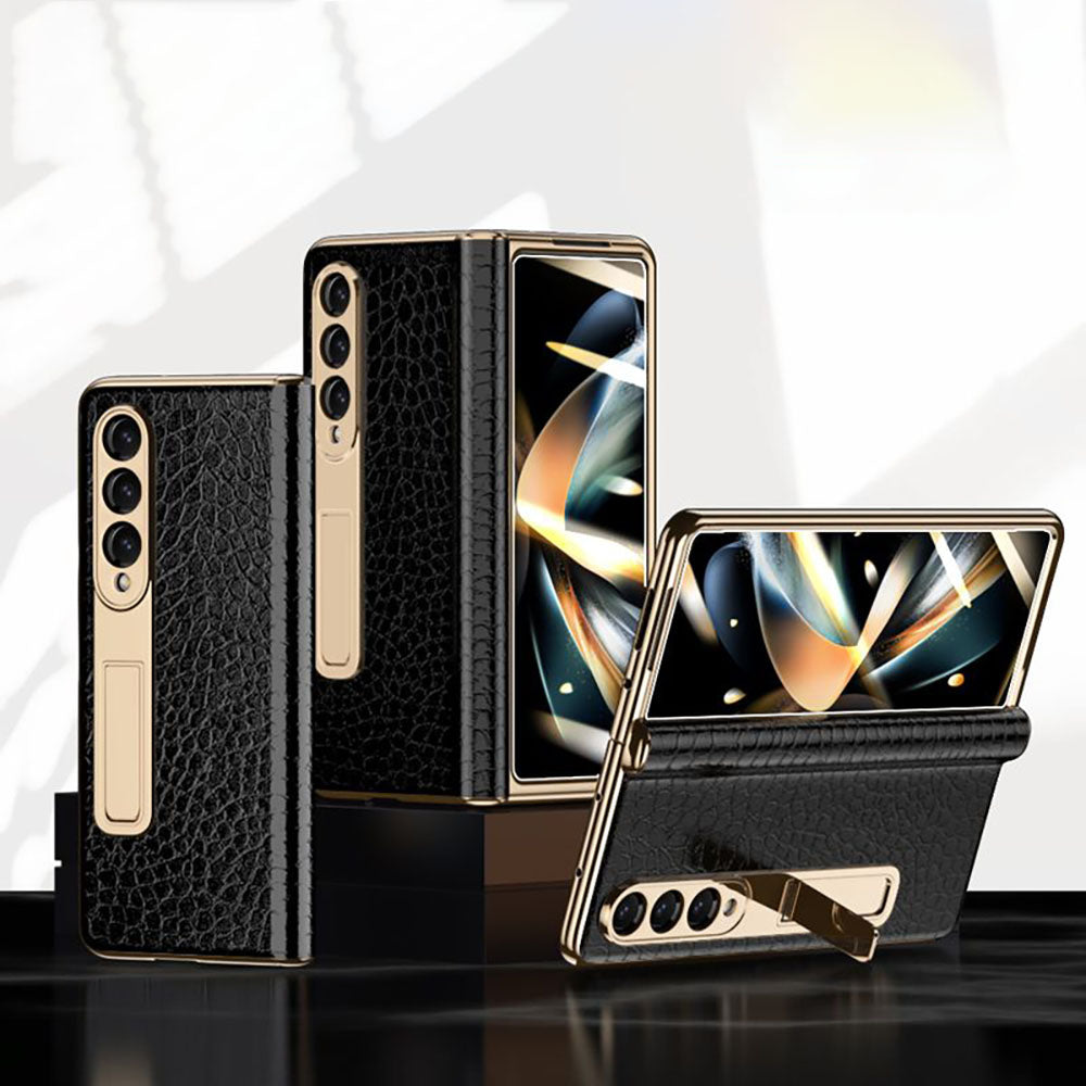 Handmade Leather Crocodile Pattern Phone Case With Back Screen Protector For Samsung Galaxy Z Fold4 5G - mycasety2023 Mycasety