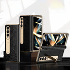 Handmade Leather Crocodile Pattern Phone Case With Back Screen Protector For Samsung Galaxy Z Fold4 5G - mycasety2023 Mycasety