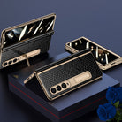 Handmade Leather Crocodile Pattern Phone Case With Back Screen Protector For Samsung Galaxy Z Fold4 5G - mycasety2023 Mycasety