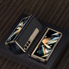 Handmade Leather Crocodile Pattern Phone Case With Back Screen Protector For Samsung Galaxy Z Fold4 5G - mycasety2023 Mycasety