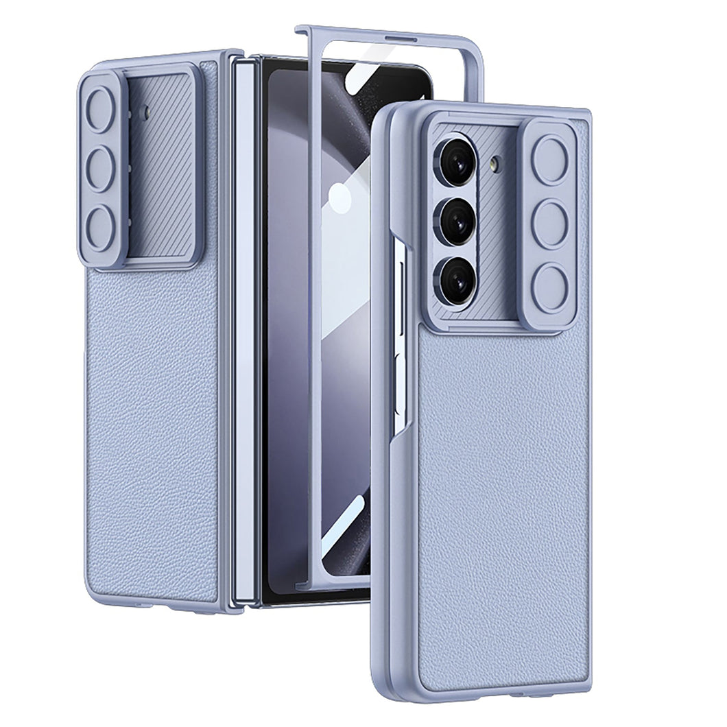 Leather All-inclusive Lens Slide Protector Phone Case With Back Screen Protector For Samsung Galaxy Z Fold 5/4/3 5G - mycasety2023 Mycasety