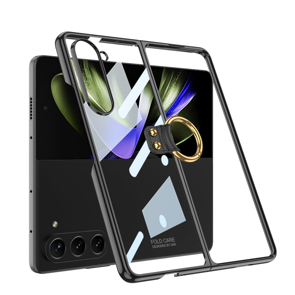 Transparent Electroplating Ring Holder Protective Phone Case For Samsung Galaxy Z Fold 5/4/3 5G - mycasety2023 Mycasety