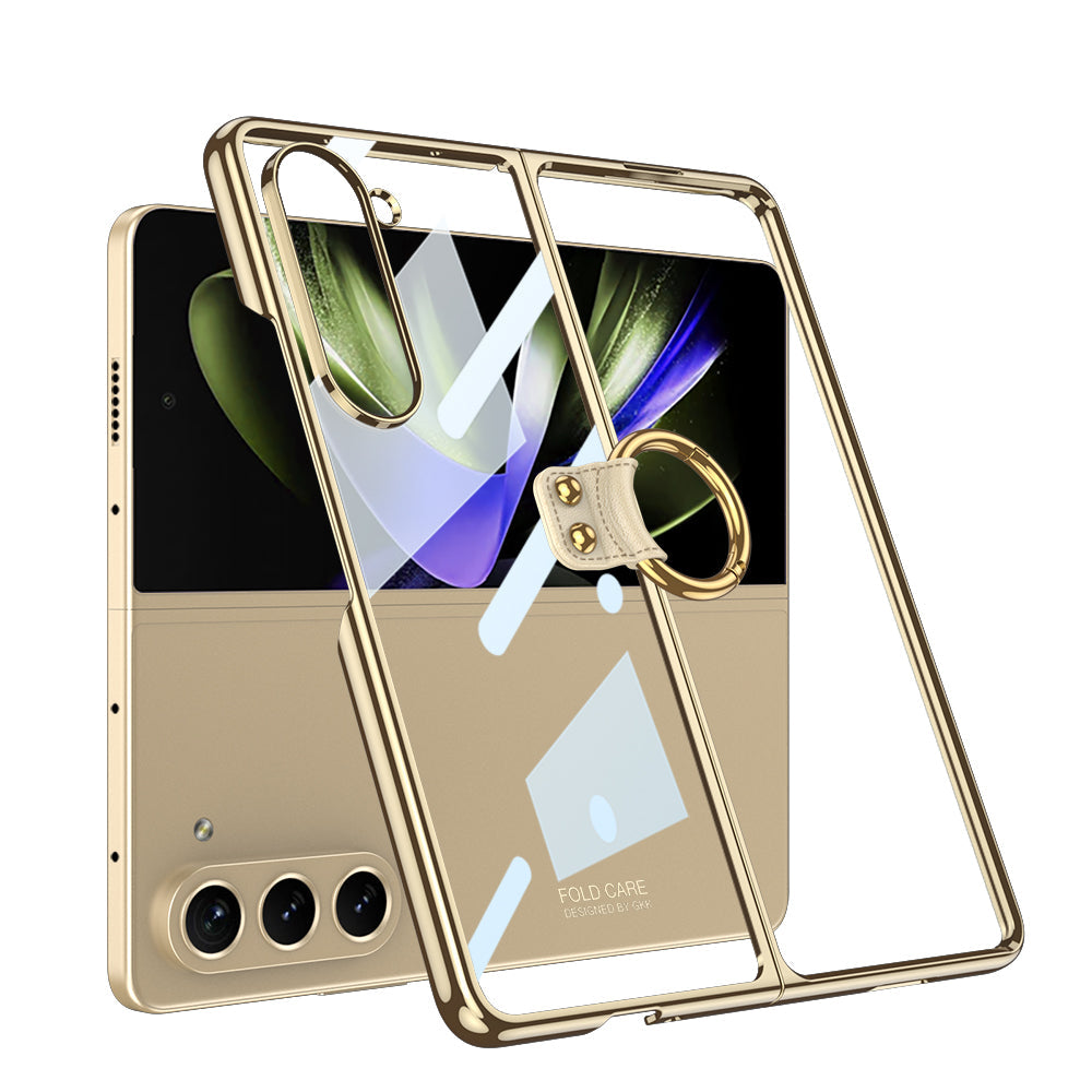 Transparent Electroplating Ring Holder Protective Phone Case For Samsung Galaxy Z Fold 5/4/3 5G - mycasety2023 Mycasety