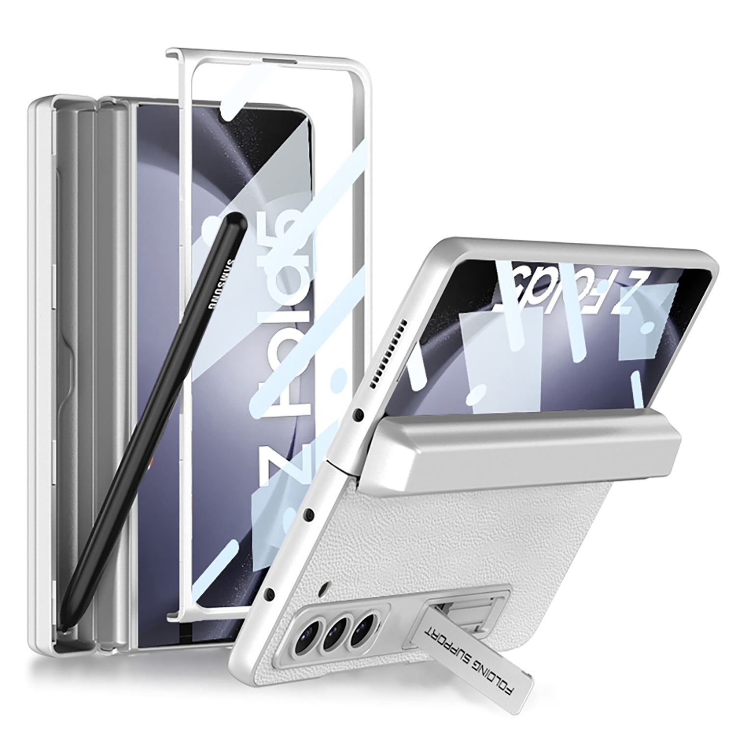 Magnetic Hinge Pen Box Protective Leather Phone Case With Back Screen Glass For Samsung Galaxy Z Fold 5/4/3 5G - mycasety2023 Mycasety