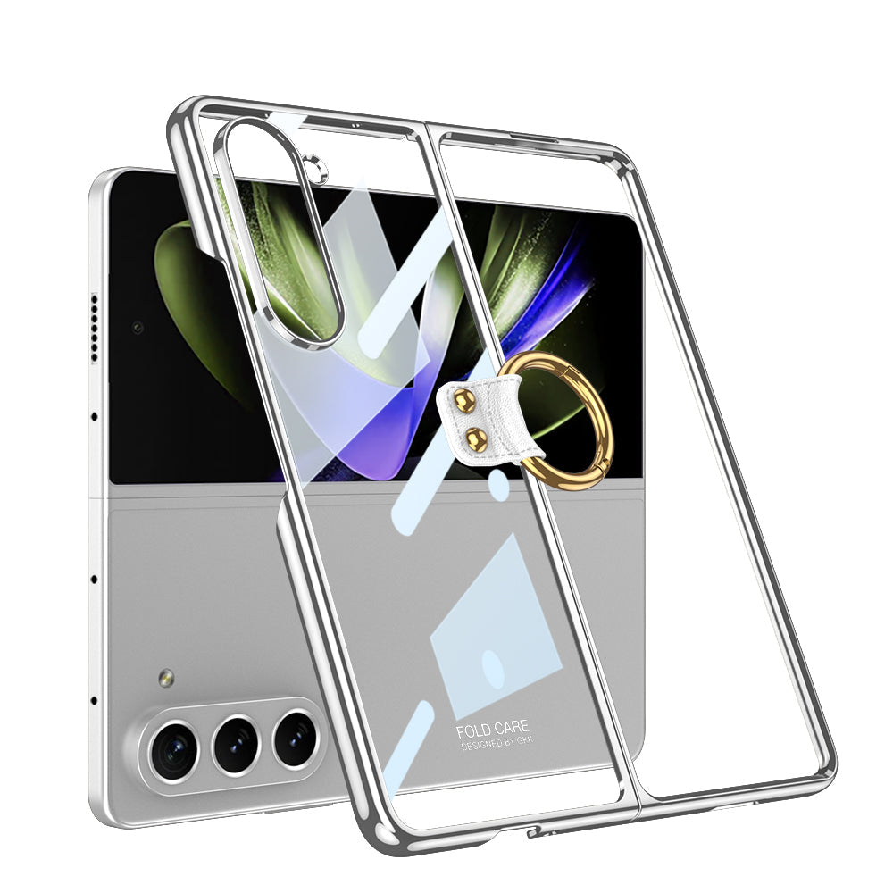 Transparent Electroplating Ring Holder Protective Phone Case For Samsung Galaxy Z Fold 5/4/3 5G - mycasety2023 Mycasety