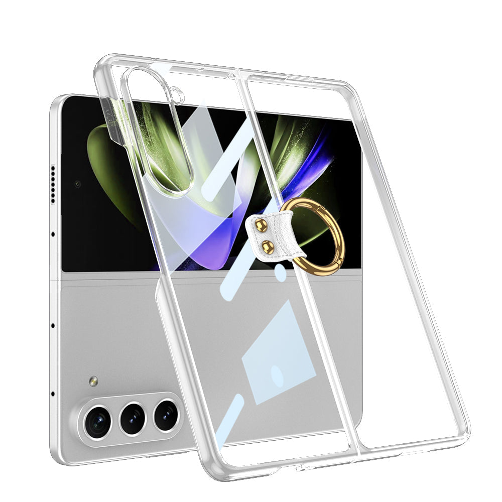 Transparent Electroplating Ring Holder Protective Phone Case For Samsung Galaxy Z Fold 5/4/3 5G - mycasety2023 Mycasety